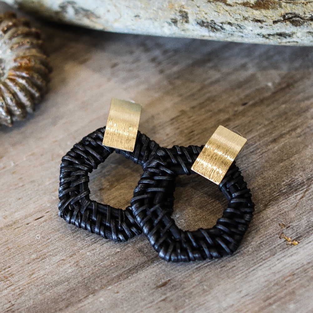 Black and Gold Straw Earrings